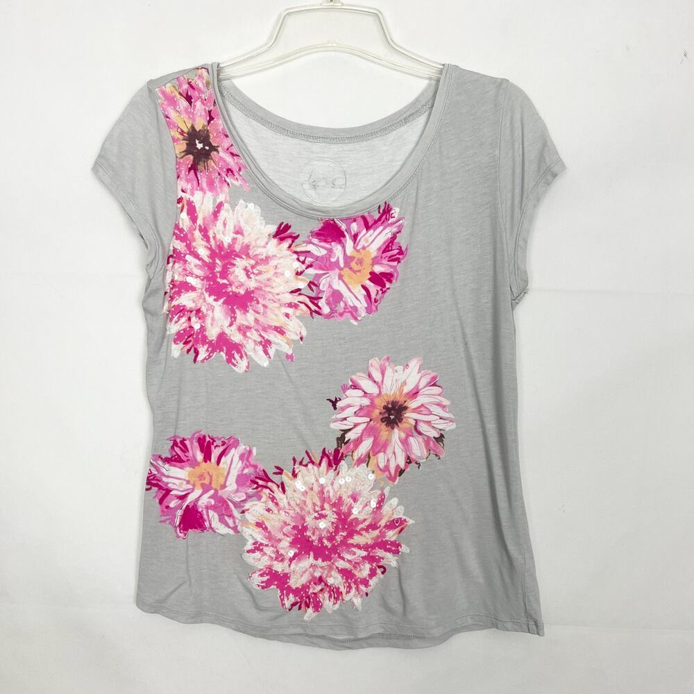 INC Floral Beaded Fairy Sequin Gray Top Size Medium